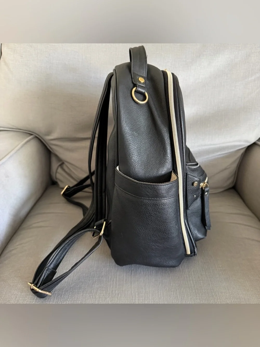 Itzy Ritzy Mini Black Faux Leather diaper Backpack